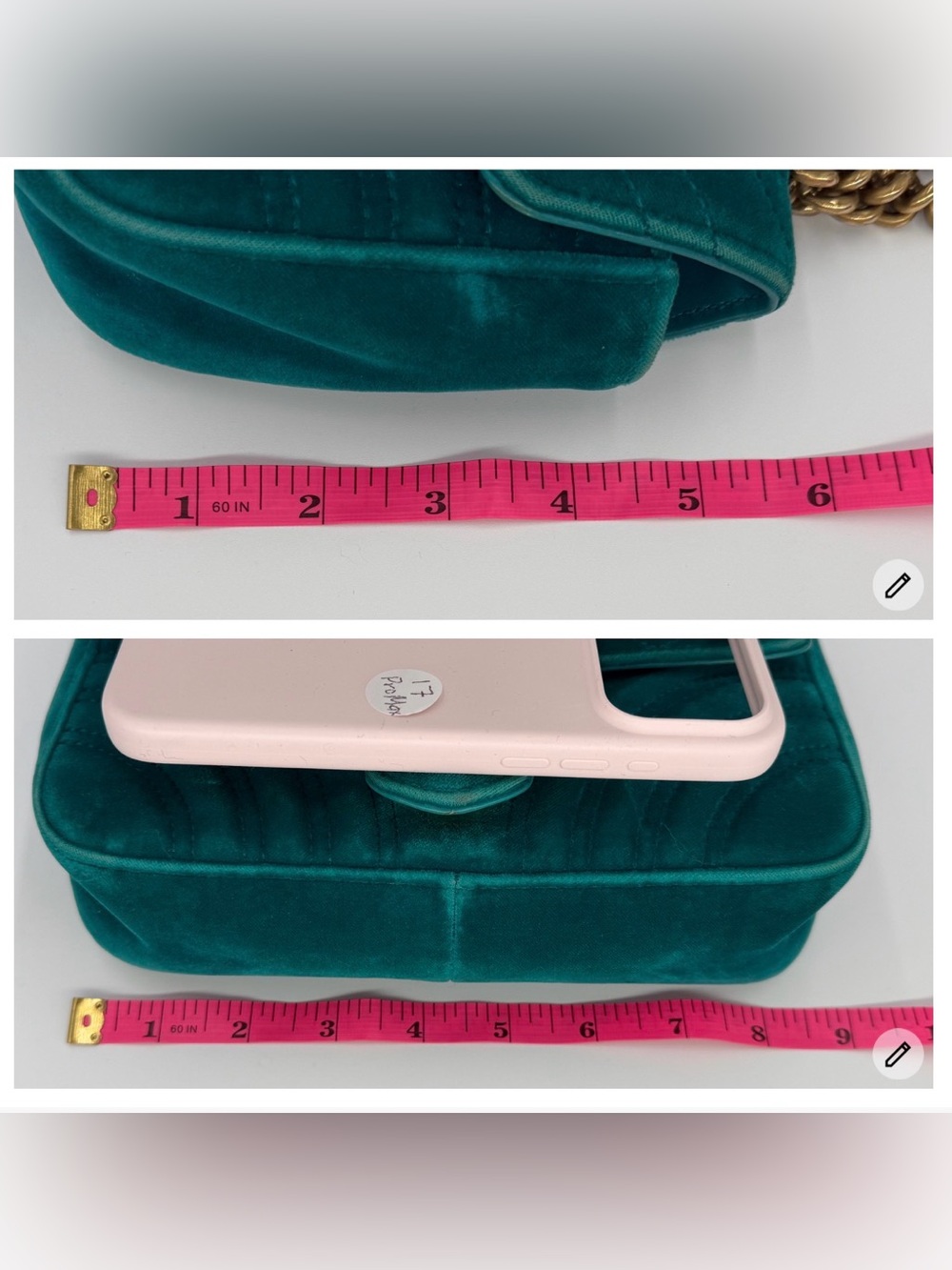 Gucci Teal Velvet GG Marmont Shoulder Bag with Gold Hardware Gorgeous!!! - Picture 14 of 16
